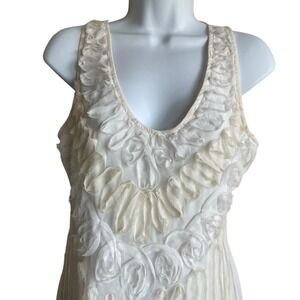 Lulumari Womens Fairy Top S Ivory Ruffle Rosette Textured Romantic Boho Cottage